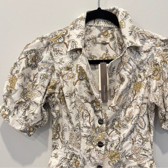 Pilcro Cream and Brown A-Line Maxi Dress with Puff Sleeves - Picture 4 of 9